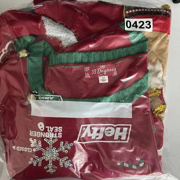 33 Degrees 3XL Merry Bright Ugly Christmas Sweater Cat Boots Embellished Holiday - Picture 13 of 13